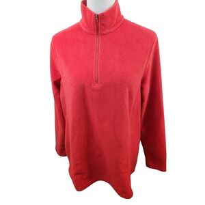 Lands End Red Fleece 1/4 Zip Pullover Sweatshirt Womens Size Large‎ Cozy Top